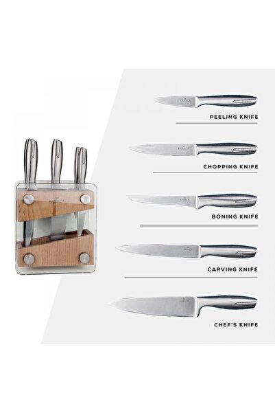 Karaca Karaca Venus Knife Set with Block, 6 Piece, Silver