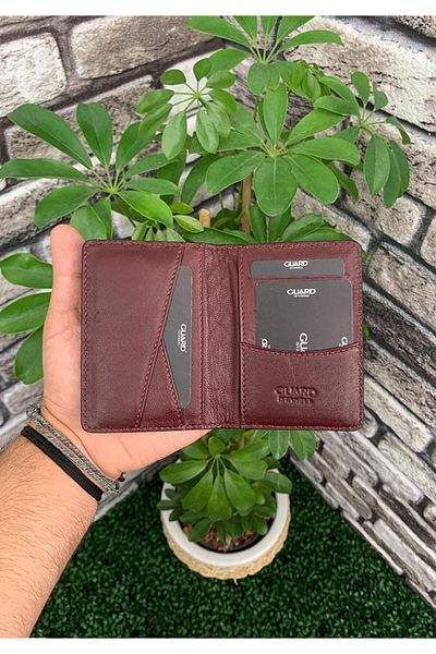 GUARD Hand Knitted Claret Red Genuine Leather Card Holder Men's / Women's P5191