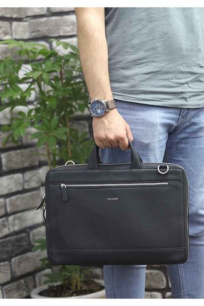 GUARD Black Genuine Leather Special Production Laptop and Briefcase Men's / Women's P1796