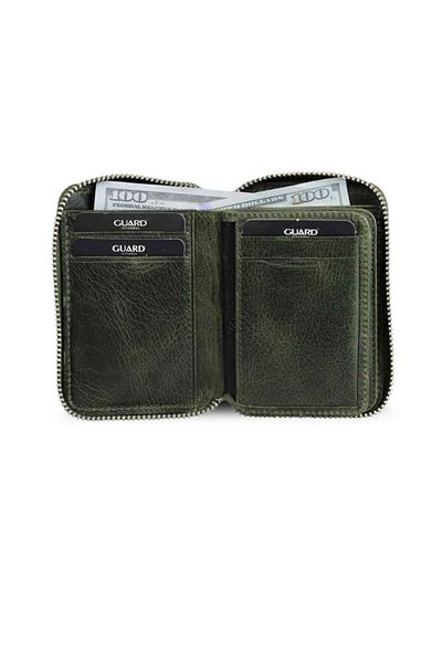 GUARD Zippered Antique Green Genuine Leather Mini Men's Wallet P796