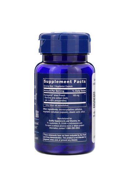 Life Extension Pycnogenol French Maritime Pine Bark Extract 100mg 60 Vegetarian Capsules