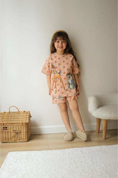 MİNİKO KİDS Girl's Ceylan Modeled Printed Shorts Cotton Suit