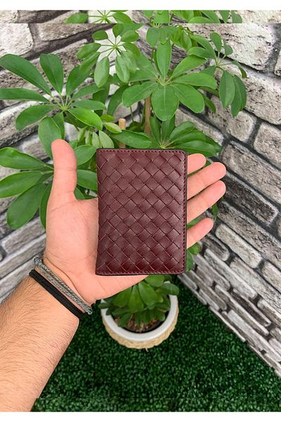 GUARD Hand Knitted Claret Red Genuine Leather Card Holder Men's / Women's P5191