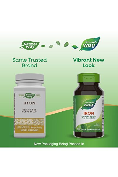 Nature's Way Iron for Healthy Red Blood Cells, 18 mg Iron Gluconate, Gluten Free, 100 Capsules