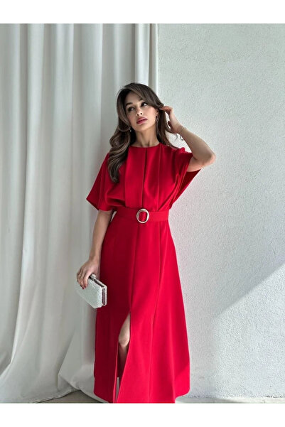 MAMMY KEMER DETAYLI MİDİ BOY ELBİSE