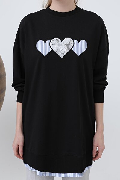 Puane Women's Two Thread Fabric Front Heart Patterned Detail Tunic 10637