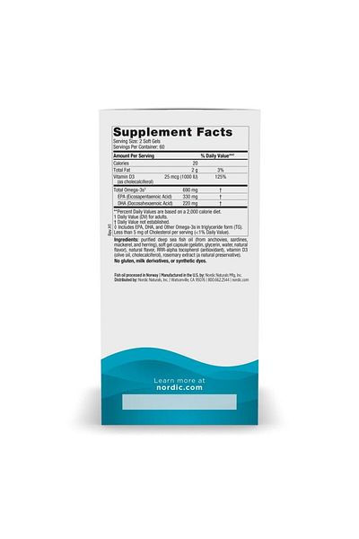 Nordic Naturals Omega-3D Lemon Flavor - 120 Softgels - 690mg Omega-3 + 1000IU D3 - Immune, Brain, Heart Support