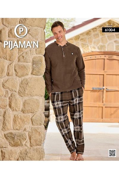 Pijamoni Ανδρικό σετ πιτζάμες με κουμπιά χειμερινό φλις 6100/4 - 1 τεμάχιο