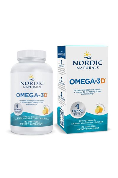Nordic Naturals Omega-3D Lemon Flavor - 120 Softgels - 690mg Omega-3 + 1000IU D3 - Immune, Brain, Heart Support