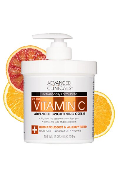 Advanced Clinicals كريم فيتامين سي لترطيب الوجه والجسم | مضاد للشيخوخة، مقوي ومفتح للبشرة، 16 أونصة