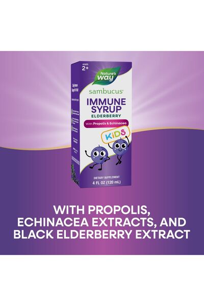 Nature's Way Elderberry Immune Syrup for Kids 2+, Echinacea & Propolis, Berry Flavor, 4 Fl Oz