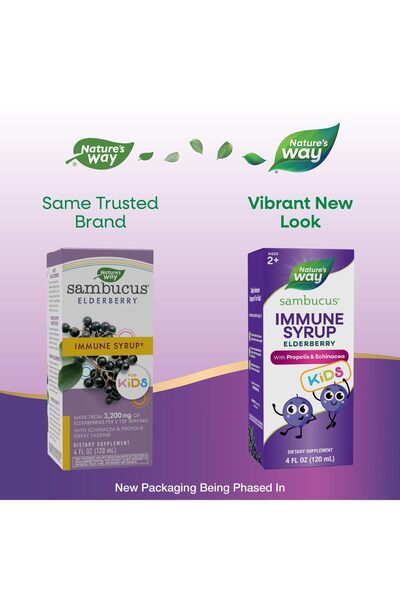 Nature's Way Elderberry Immune Syrup for Kids 2+, Echinacea & Propolis, Berry Flavor, 4 Fl Oz