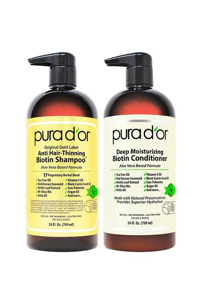 Pura D'or Anti-Thinning Biotin Shampoo & Conditioner Set, DHT Blocker, Clinically Tested, 24oz x2, Women & Men