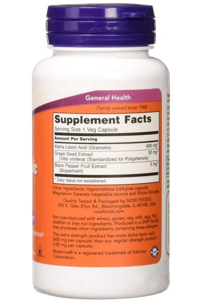 Now Foods Alpha Lipoic Acid 600mg Vcaps, 60 CT