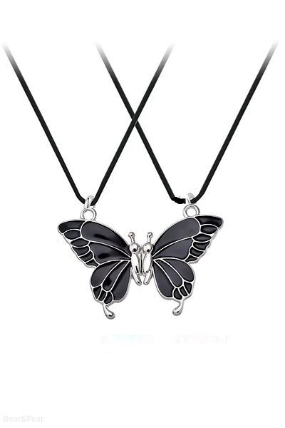 Herşey Nota 2Pcs Magnetic Fitting Butterfly Best Friends Pendant Lover Dating Necklace