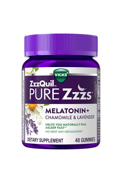 Zzzquil مضغ الميلاتونين النقي Zzzs، 2 مجم، البابونج واللافندر، فانيليا التوت البري، 48 قيراط