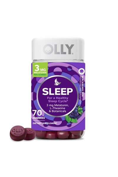 OLLY Sleep Gummy, 3 mg Melatonin, L-Theanine, Chamomile, Lemon Balm, Sleep Aid, Blackberry - 70 Count