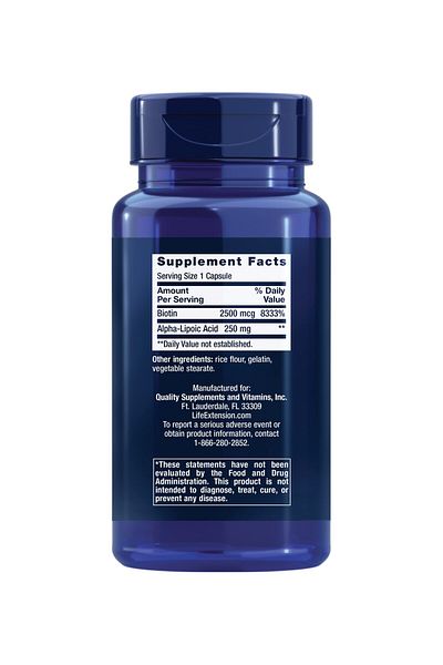 Life Extension Alpha-Lipoic Acid with Biotin, Cell & Nerve Support, Gluten-Free, Non-GMO, 60 Capsules