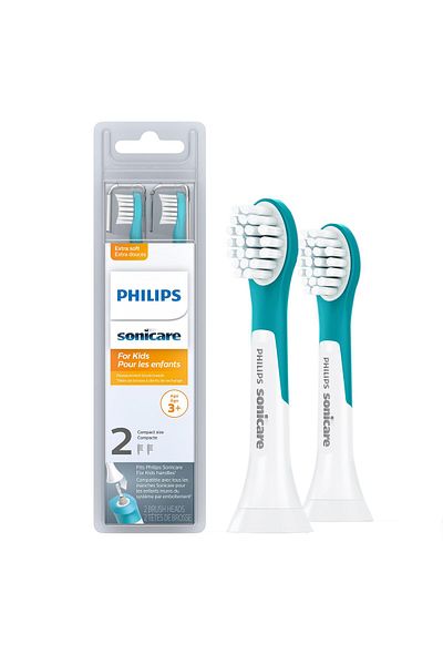 Philips Sonicare Kids 3+ Replacement Toothbrush Heads, 2 Pack, Turquoise/White, HX6032/94