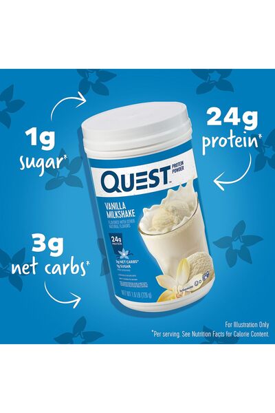 QUEST NUTRITION Vanilla Milkshake Protein Powder, 24g Protein, 1g Sugar, Low Carb, Gluten Free, 1.6lb, 23 Servings