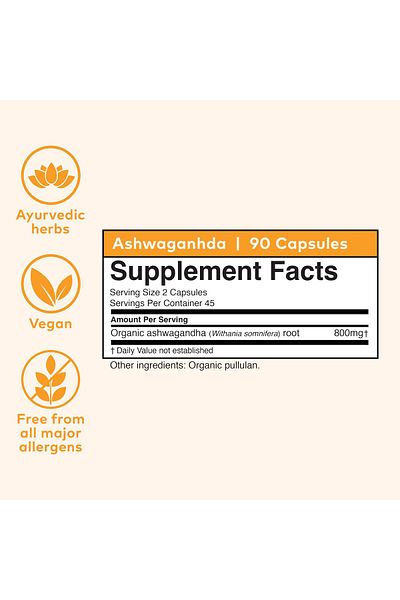 Organic India Organic Ashwagandha Capsules - Vegan, Gluten-Free, Non-GMO, Stress, Energy, Sleep Support - 90 Caps