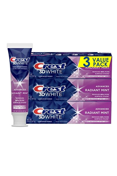 CREST معجون أسنان 3D White بنكهة النعناع المنعش، 3.8 أونصة (عبوة من 3 قطع)