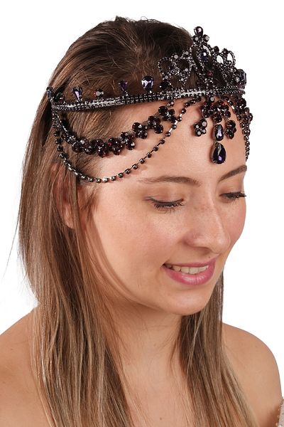 Hayalperest boncuk Full of Elegance Sultan Crown - Hürrem Model Purple Bride-To-Be Crown