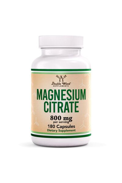 Double Wood Supplements Magnesium Citrate 800mg, 180 Caps, Digestion & Constipation Support, Vegan, Non-GMO, Double Wood