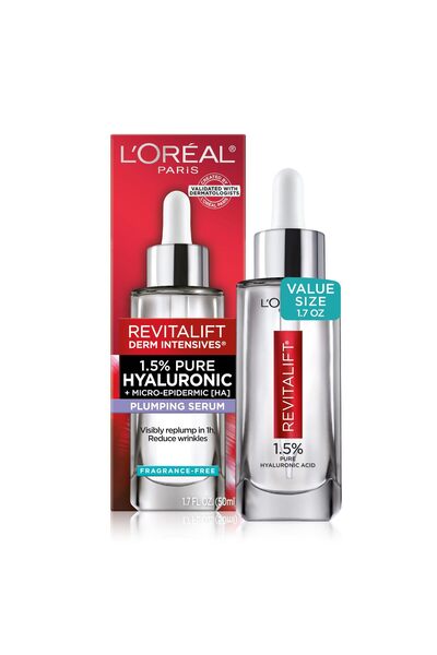 L'Oreal Paris مصل الوجه Revitalift 1.5% بحمض الهيالورونيك النقي، لترطيب البشرة وتقليل التجاعيد، خالٍ من العطور، 1.7 أونصة