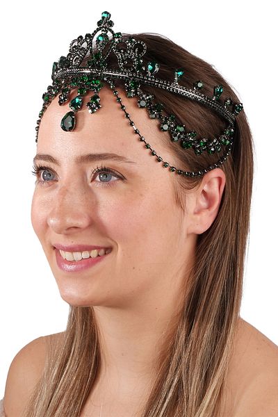 Hayalperest boncuk Magnificent Sultan Crown - Hürrem Model Green Bridal Crown