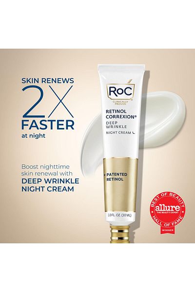 Roc Retinol Deep Wrinkle Night Cream, Anti-Aging with Shea Butter, Glycolic Acid, 1 oz