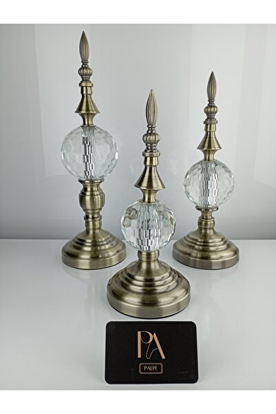 Palpe Kristal 3lü Metal Dekoratif Obje Biblo Süs Eşya Salon Aksesuar Tv Sehpa...