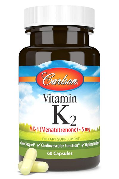 Carlson Vitamin K2 MK-4 (Menatetrenone) Supplement, Bone & Heart Health, Soy-Free, 60 Capsules