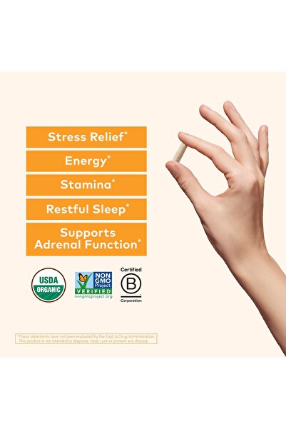 Organic India Organic Ashwagandha Capsules - Vegan, Gluten-Free, Non-GMO, Stress, Energy, Sleep Support - 90 Caps