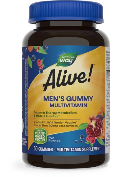 Nature's Way Alive! Men's Daily Gummy Multivitamin, Energy & Muscle Support, B-Vitamins, 60 Gummies