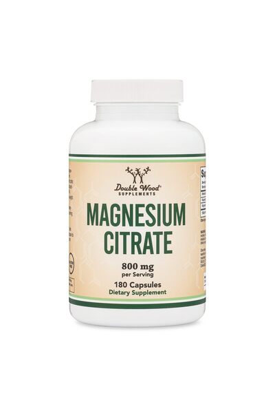 Double Wood Supplements Magnesium Citrate 800mg, 180 Caps, Digestion & Constipation Support, Vegan, Non-GMO, Double Wood