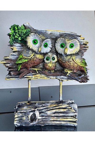 AYCEM Polyester El Işi Baykuş Ailesi Biblo Heykel Ev Ofis Dekor Vitrin Süsü