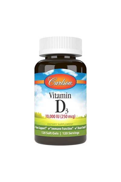 Carlson Vitamin D3 10000 IU (250 mcg) for Bone & Muscle Health, 120 Softgels