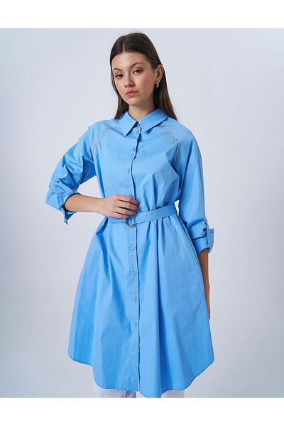 Kayra Hotfix Printed Cotton Tunic Dust Smoke