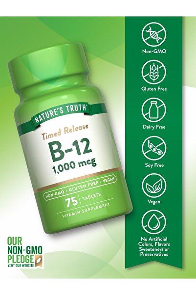Nature's Truth B12 Vitamin Supplement | 1000 mcg | 75 Timed Release Tablets | Vegan, Non-GMO & Gluten Free