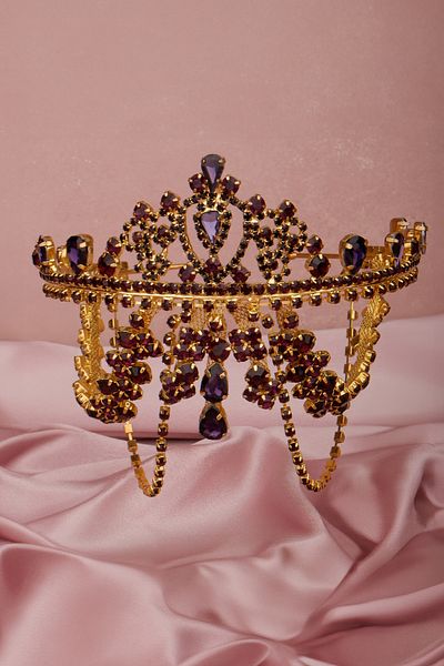 Hayalperest boncuk Hürrem Model Queen Style Sultan Crown Bridal Crown Purple-Gold