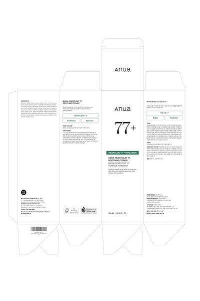 ANUA Heartleaf 77 Soothing Toner, pH 5.5, Calming & Purifying (500ml / 16.9 fl.oz.)