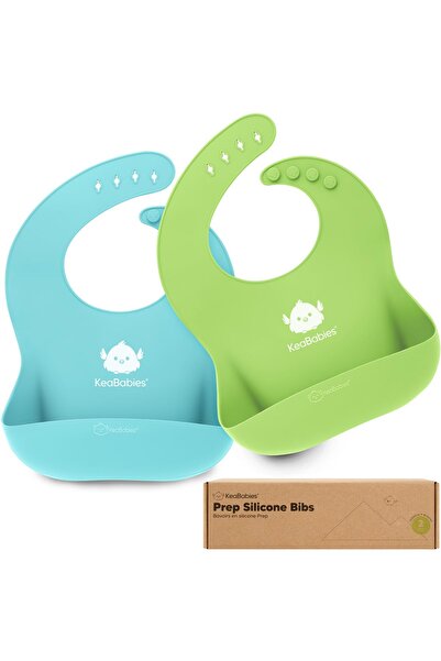 KeaBabies طقم من قطعتين من المرايل المصنوعة من السيليكون للأطفال - آمنة على ا...
