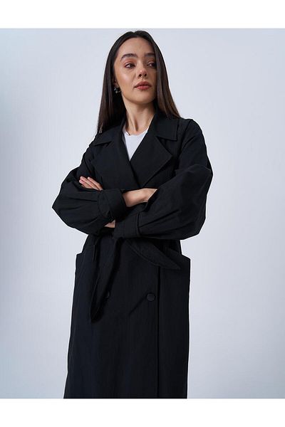 KYR Μακρύ Trench Coat - Μαύρο με Επιτάγες στον Αστραγάλο