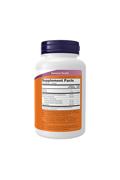 Now Foods Supplements, CoQ10 60 mg with Omega 3 Fish Oil, Cardiovascular Health*, 120 Softgels
