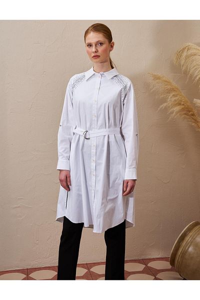 Kayra Hotfix Printed Poplin Tunic Optical White