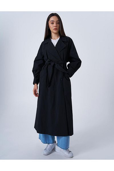 KYR Μακρύ Trench Coat - Μαύρο με Επιτάγες στον Αστραγάλο
