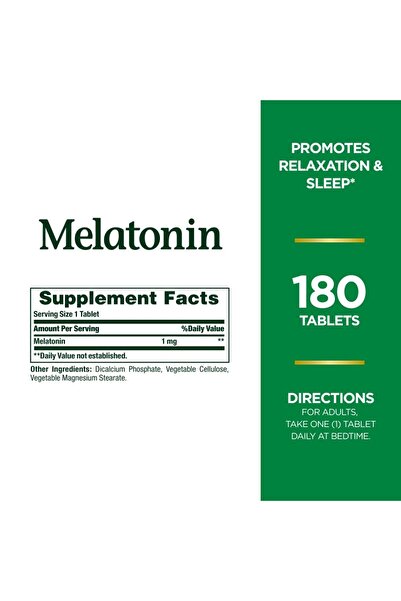 Nature's Bounty Melatonin, 100% Drug Free Sleep Aid, Promotes Relaxation and Sleep Health, 1mg, 180 Tablets