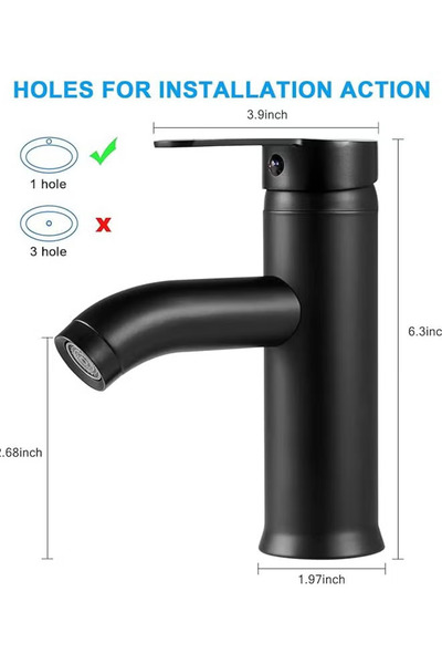 COOYA Wash Basin Mixer Faucet, Stainless Steel, Kitchen Water, Sink Faucet for Bathroom, Black