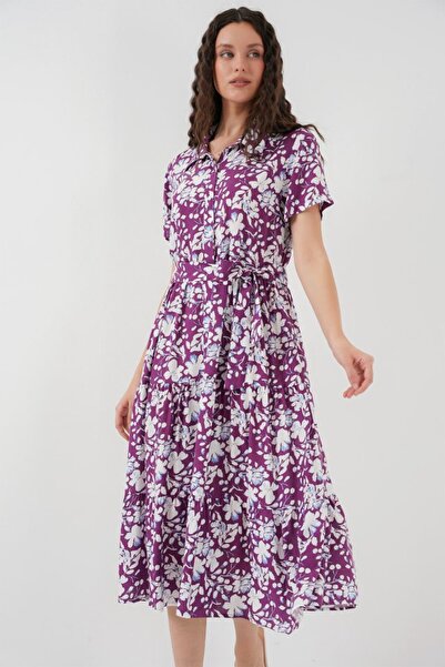 Modayakamoz 2191 Rochie cu imprimeu cu maneca scurta - violet
